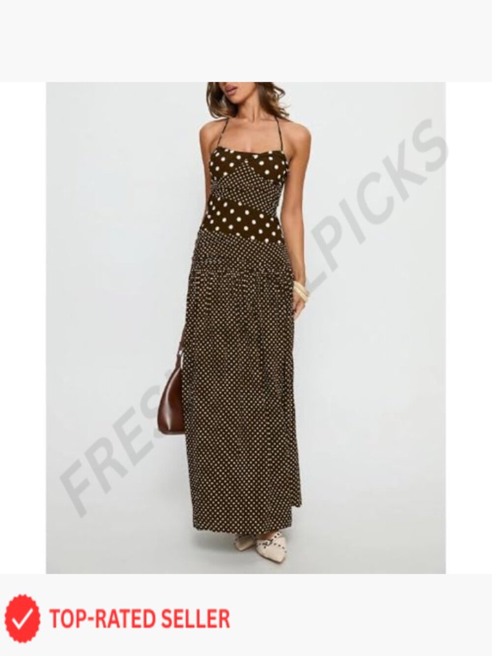 Polka Dot Halter Maxi Dress Flowy Backless Party Vacation Wear Sleeveless - Picture 5 of 6